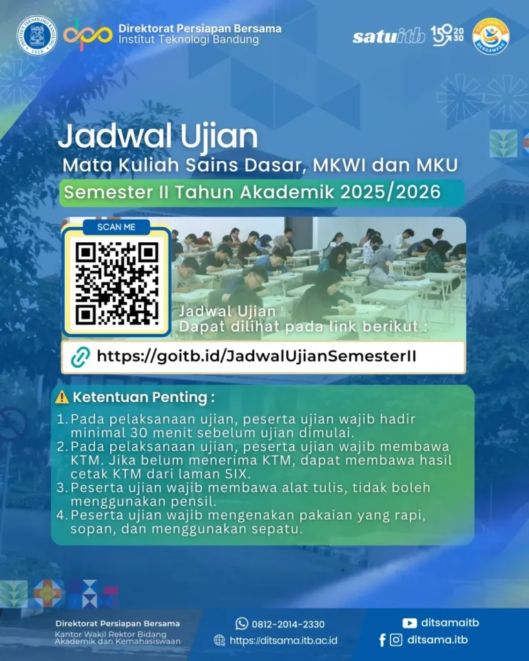 Jadwal Pelaksanaan Ujian Mata Kuliah Sains Dasar, MKWI dan MKU