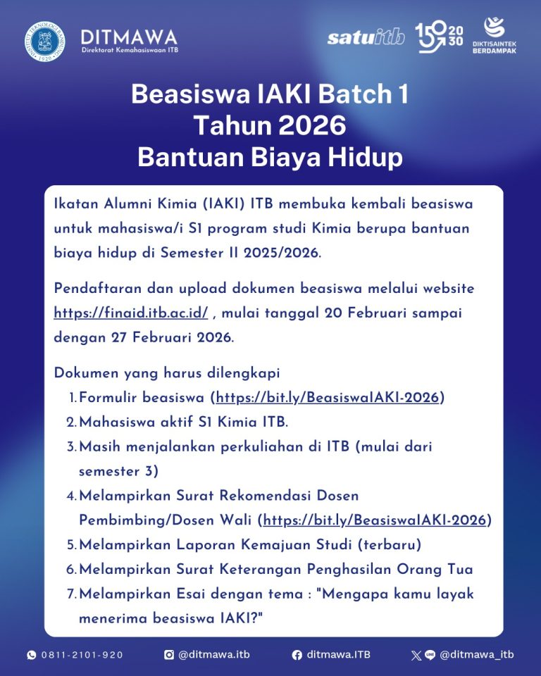Beasiswa IAKI ITB – Batch 1 Tahun 2026