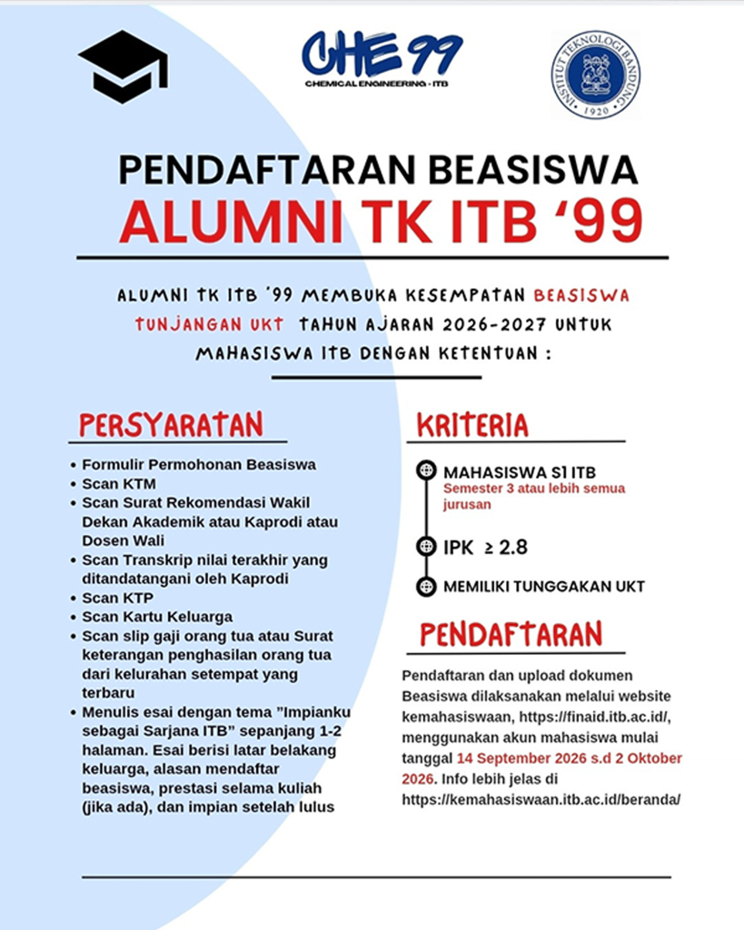 Beasiswa Alumni TK ITB’99 Semester I 2026/2027