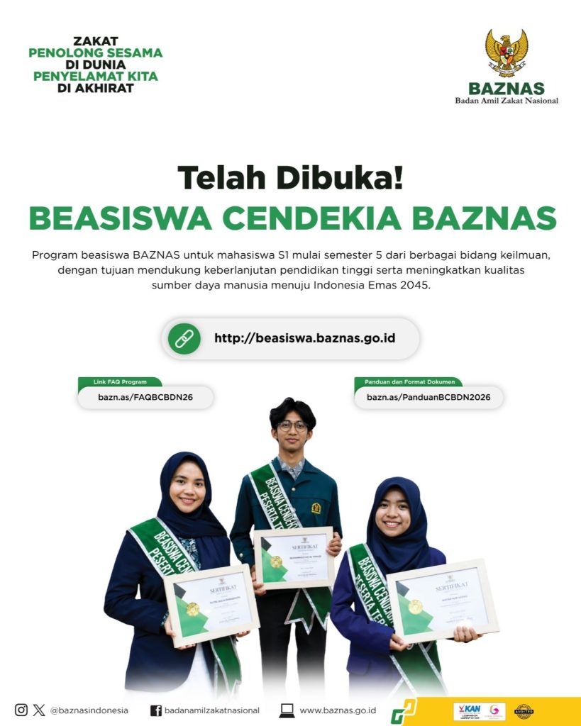 BEASISWA CENDEKIA BAZNAS 2026 TELAH DIBUKA